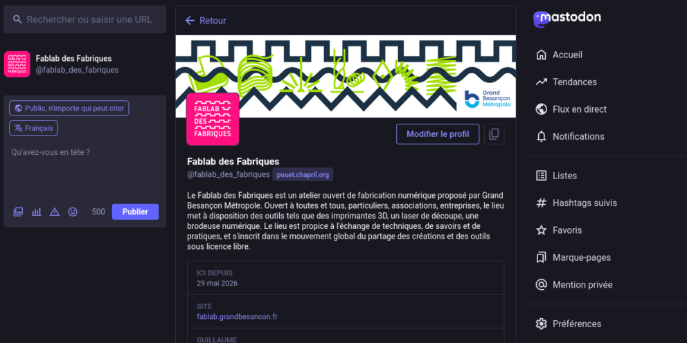 Le Fablab sur Mastodon